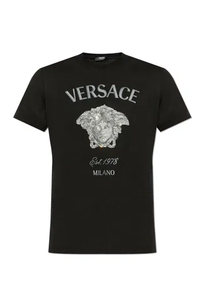 Versace Medusa Milano Embellished Crewneck T-shirt In Black (black)