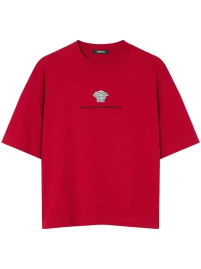 Versace Medusa Milano Embroidered T-shirt In Red