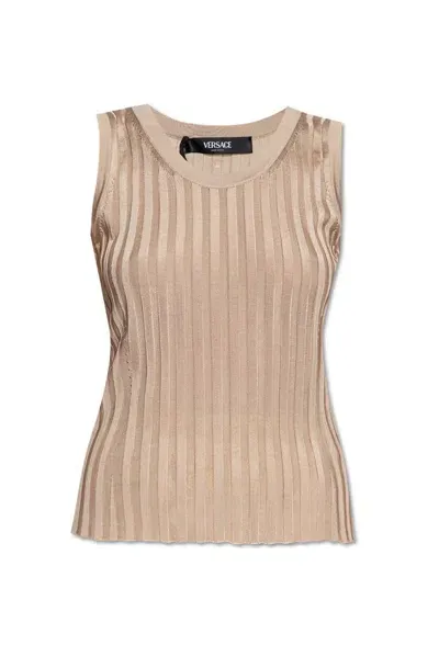 Versace Medusa Plaque Knitted Tank Top In Beige