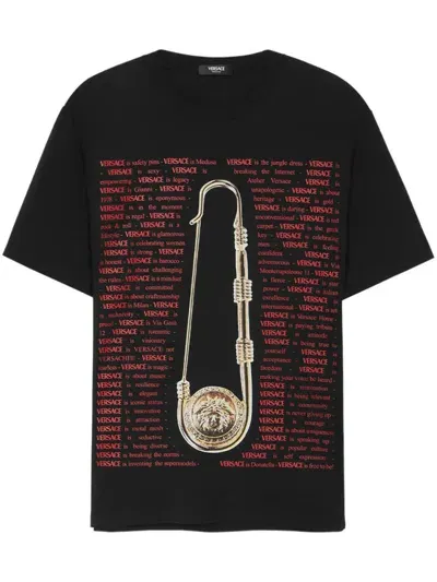 Versace Medusa Safety Pin-print Cotton T-shirt In Black