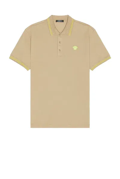 Versace Medusa Short Sleeve Polo Shirt In Sand