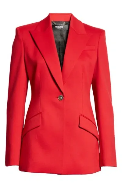 Versace Medusa Single Breasted Stretch Virgin Wool Blazer In Red