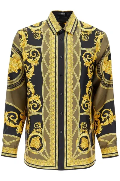 Versace Informal Printed Silk Twill Shirt In Giallo