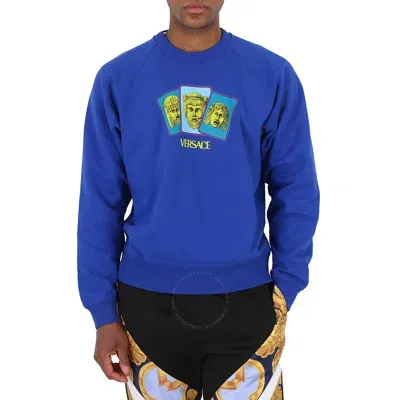 Versace Logo-print Cotton Sweatshirt In Blue