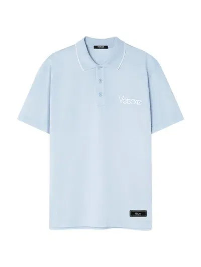 Versace 1978 Re-edition Logo Polo Shirt In Pastel Blue