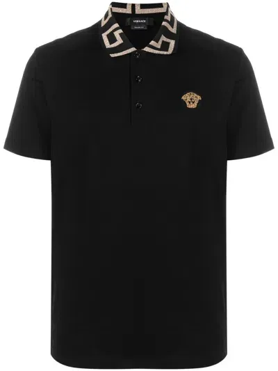 Versace Black Piquet Polo Shirt