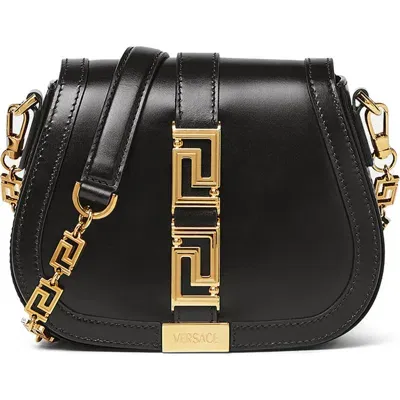 Versace Mini Greca Goddess Leather Shoulder Bag In Black