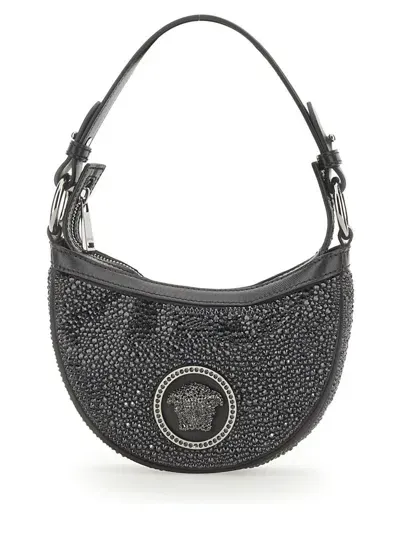 Versace Mini Hobo Bag With Crystals In Black