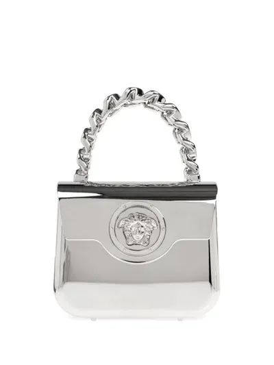 Versace La Medusa Logo-plaque Mini Bag In Silver