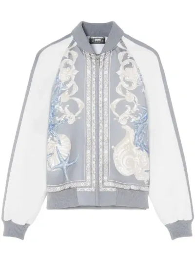 Versace Barocco Sea Varsity Jacket In Blue+print