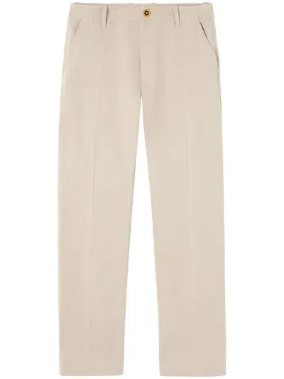 Versace Logo-embroidered Straight-leg Trousers In Beige