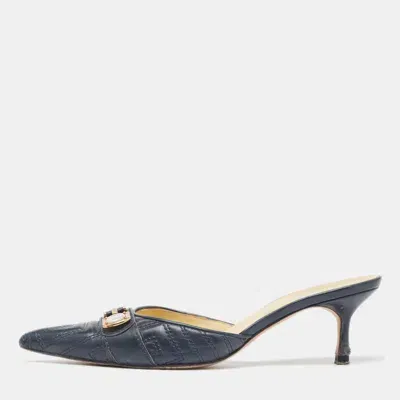 Pre-owned Versace Navy Blue Quilted Leather Pointed Toe Mules Size 37