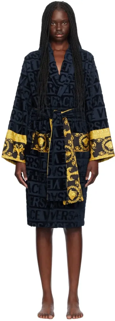 Versace Navy 'i Heart Baroque' Robe In Z4002