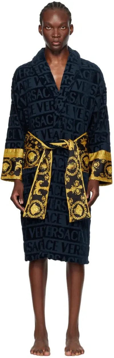 Versace Navy 'i Heart Baroque' Robe In Z4002-blue