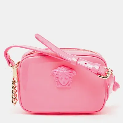 Pre-owned Versace Neon Pink Patent Leather Palazzo Camera Crossbody Bag