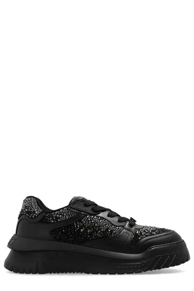 Versace Odissea Crystal-embellished Sneakers In Black