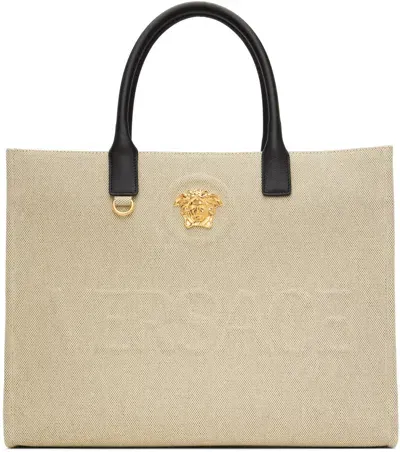 Versace La Medusa Canvas Tote In 2k86v-rope+black- Go