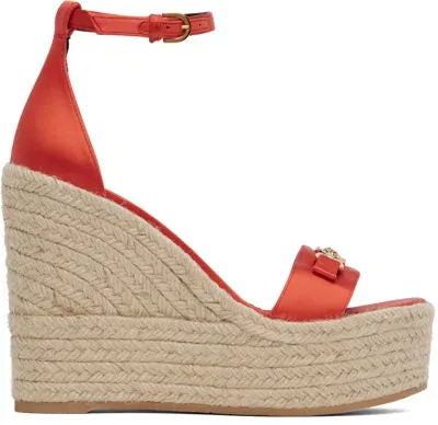 Versace Orange Medusa '95 Satin Wedge Heeled Sandals In 1ra8v-coral-gold