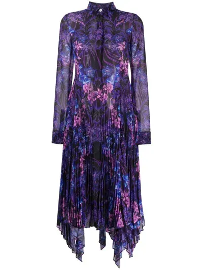 Versace Orchid Barocco-print Pleated Shirtdress In Multi