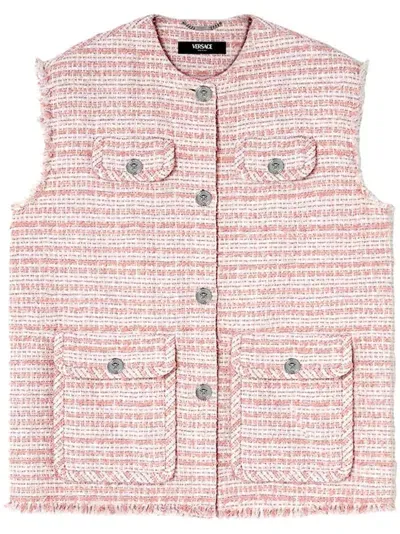 Versace Frayed Tweed Waistcoat In Pink & Purple