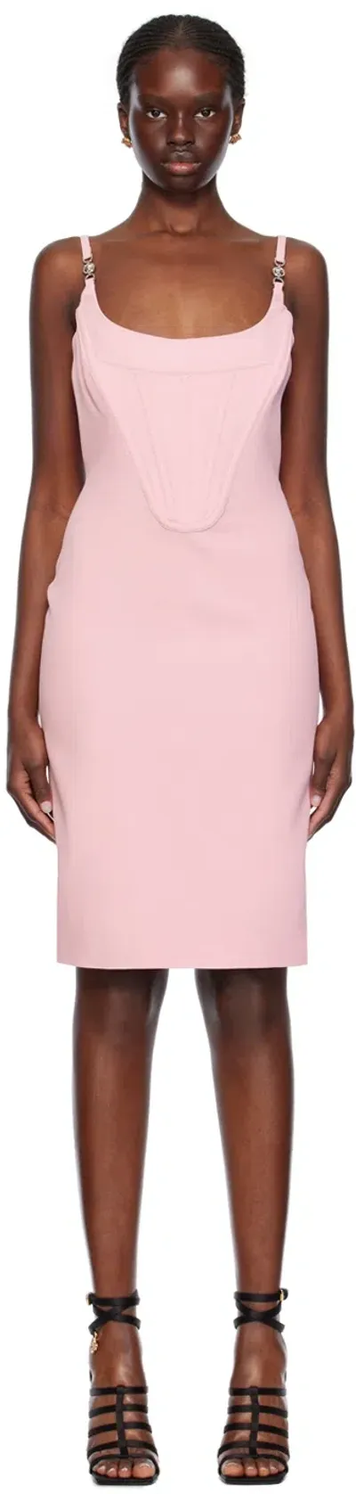 Versace Pink Corset Midi Dress In 1pr20-pale Pink