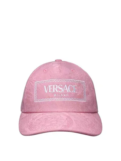 Versace Pink Cotton Hat In Nude & Neutrals