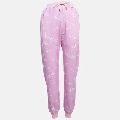 Pre-owned Versace Pink Monogram Print Cotton Jogger Pants S