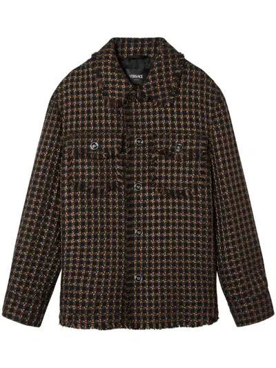 Versace Plaid Shirt Jacket In Brown