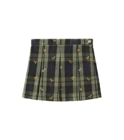 Versace Kids' Pleated Tartan Cotton Jacquard Skirt In Multicoloured