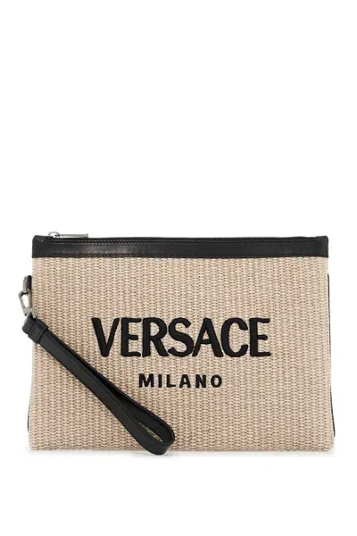 Versace Pouch In Rafia In Neutral