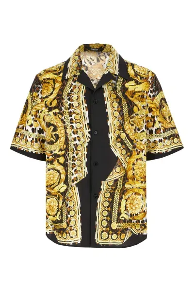 Versace Printed Poplin Shirt In Black/yellow