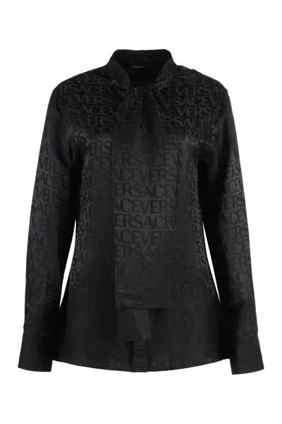 Versace Printed Satin Blouse In Black