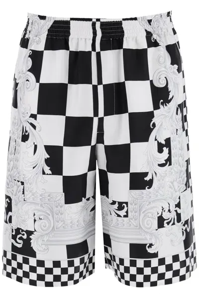 Versace Printed Silk Bermuda Shorts Set In White