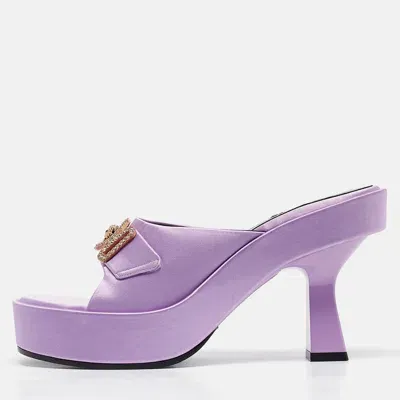 Pre-owned Versace Purple Satin Medusa Mules Size 38