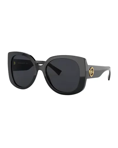 Versace Rectangle Acetate Sunglasses W/ Medusa Temples In Black