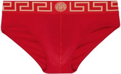 Versace Red Greca Border Briefs In A9x2-red-gold