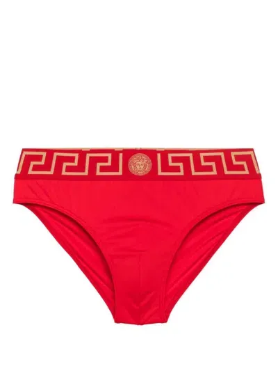 Versace Greca-waistband Swim Briefs In Red