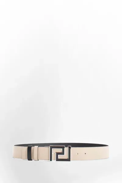 Versace Reversible Leather Belt In Beige