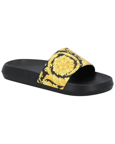 Versace Printed Slides In Black+gold