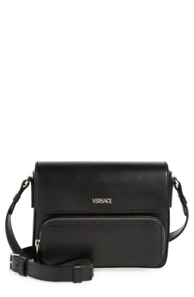 Versace Saffiano Wallet On A Strap In Bpblackpalladium