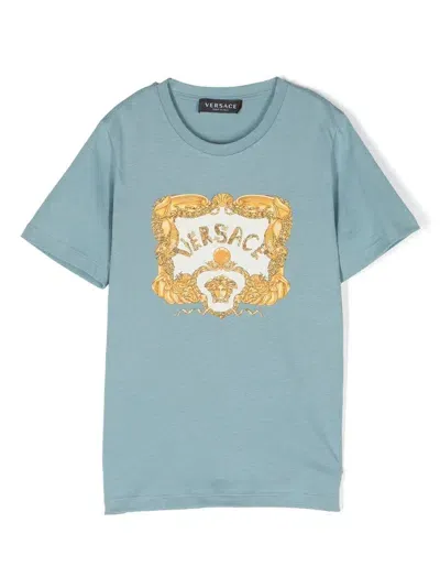 Versace Kids' Medusa Head Cotton T-shirt In Blue