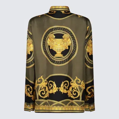 Versace Shirts In Black/dark Olive/gold