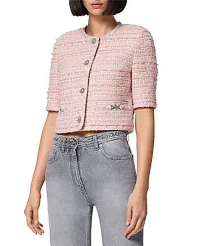 Versace Short-sleeve Single-breasted Mix Tweed Informal Jacket In Pink