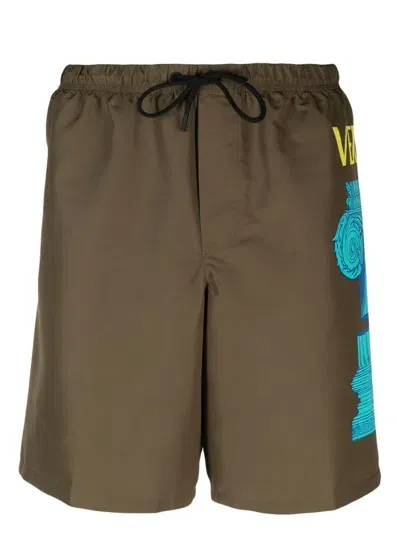 Versace Side Logo-print Swim Shorts In Green