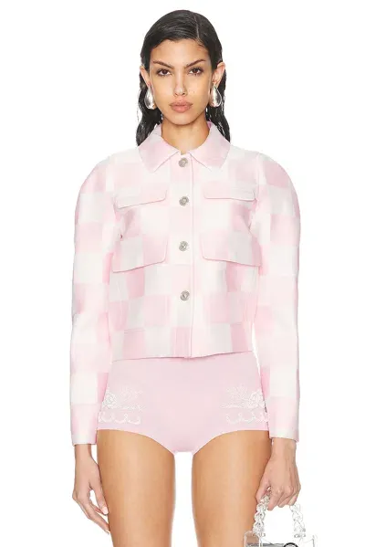 Versace Contrasto Duchesse Crop Blouson Jacket In Light Pink