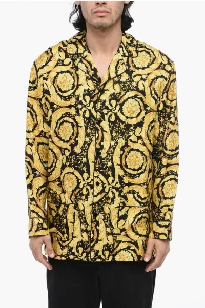 Versace Silk Pyjamas Shirt With Barocco Pattern In Yellow