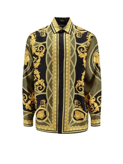 Versace Barocco-print Silk Shirt In Black