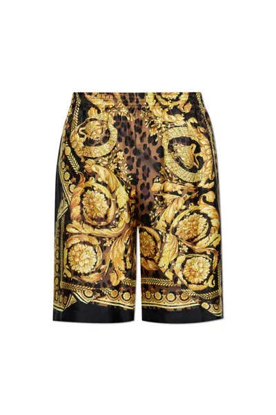 Versace Silk Shorts In Gold