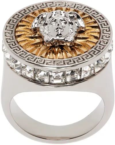 Versace Silver Crystal Icon Ring In 4j160- Gold-