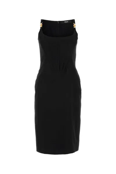 Versace Sleeveless Stretched Dress In Black